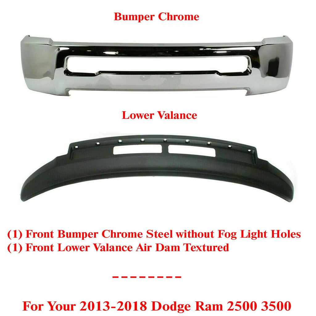 Front Chrome Bumper + Lower Valance Textured For 2013-2018 Dodge Ram 2500 3500