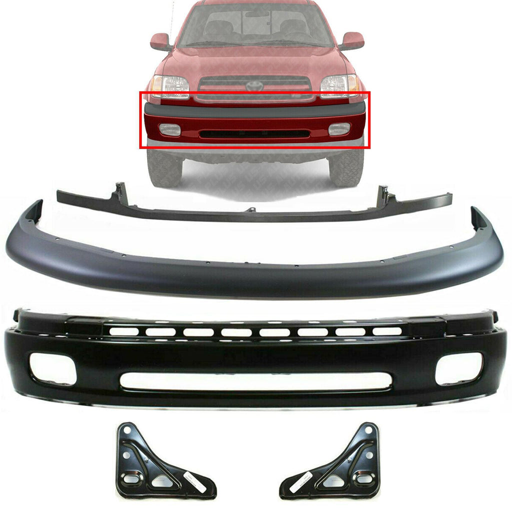 Front Bumper Primed + Upper Cover + Filler + Brackets For 2000-06 Toyota Tundra