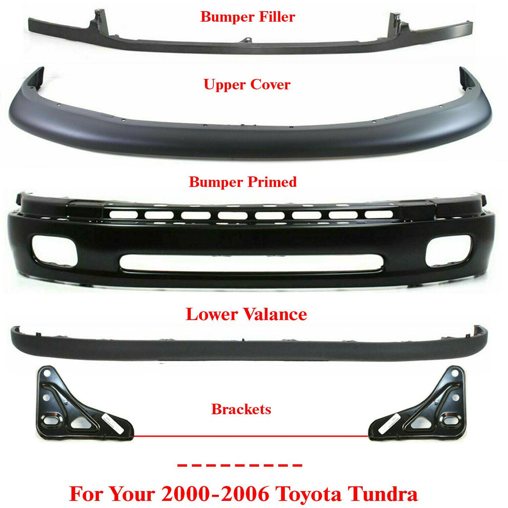 Front Primed Bumper Steel+Upper+Filler+Valance+Bracket For 2000-06 Toyota Tundra