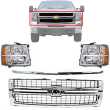 Load image into Gallery viewer, Front Grille Chrome + Molding + Headlamps Kit For 07-10 Silverado 2500HD 3500HD