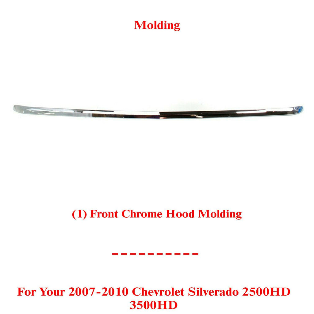 Front Grille Hood Molding Chrome For 2007-2010 Chevrolet Silverado 2500HD 3500HD