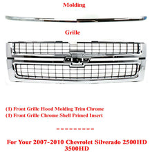 Load image into Gallery viewer, Front Grille Chrome Plastic + Hood Molding For 2007-2010 Silverado 2500HD 3500HD