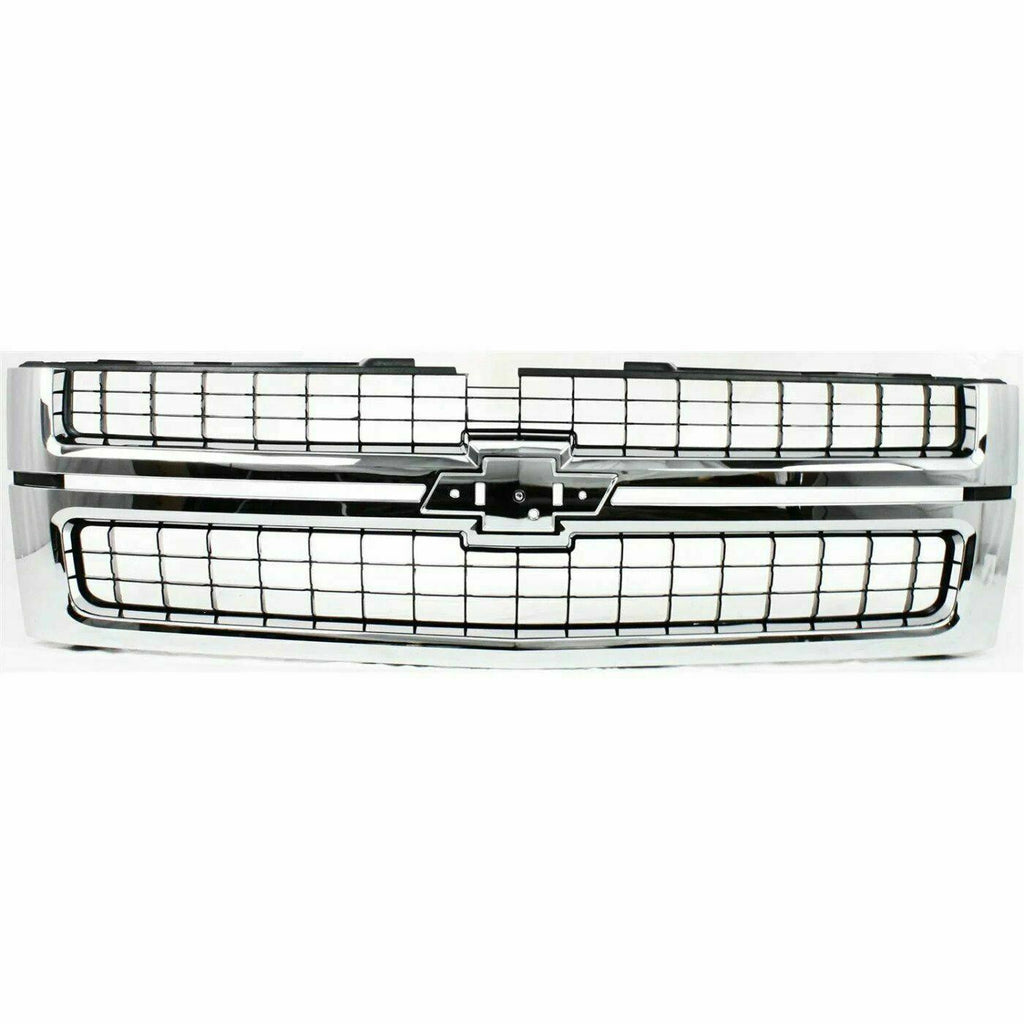 Front Grille Chrome Plastic + Hood Molding For 2007-2010 Silverado 2500HD 3500HD