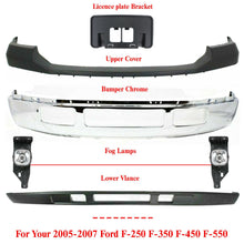 Load image into Gallery viewer, Front Bumper Chrome + Cover + Valance + Fog + Plate For 2005-2007 Ford F250-F550