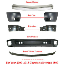 Load image into Gallery viewer, Front Bumper Steel Chrome Kit &amp; End Caps For 2007-2013 Chevrolet Silverado 1500