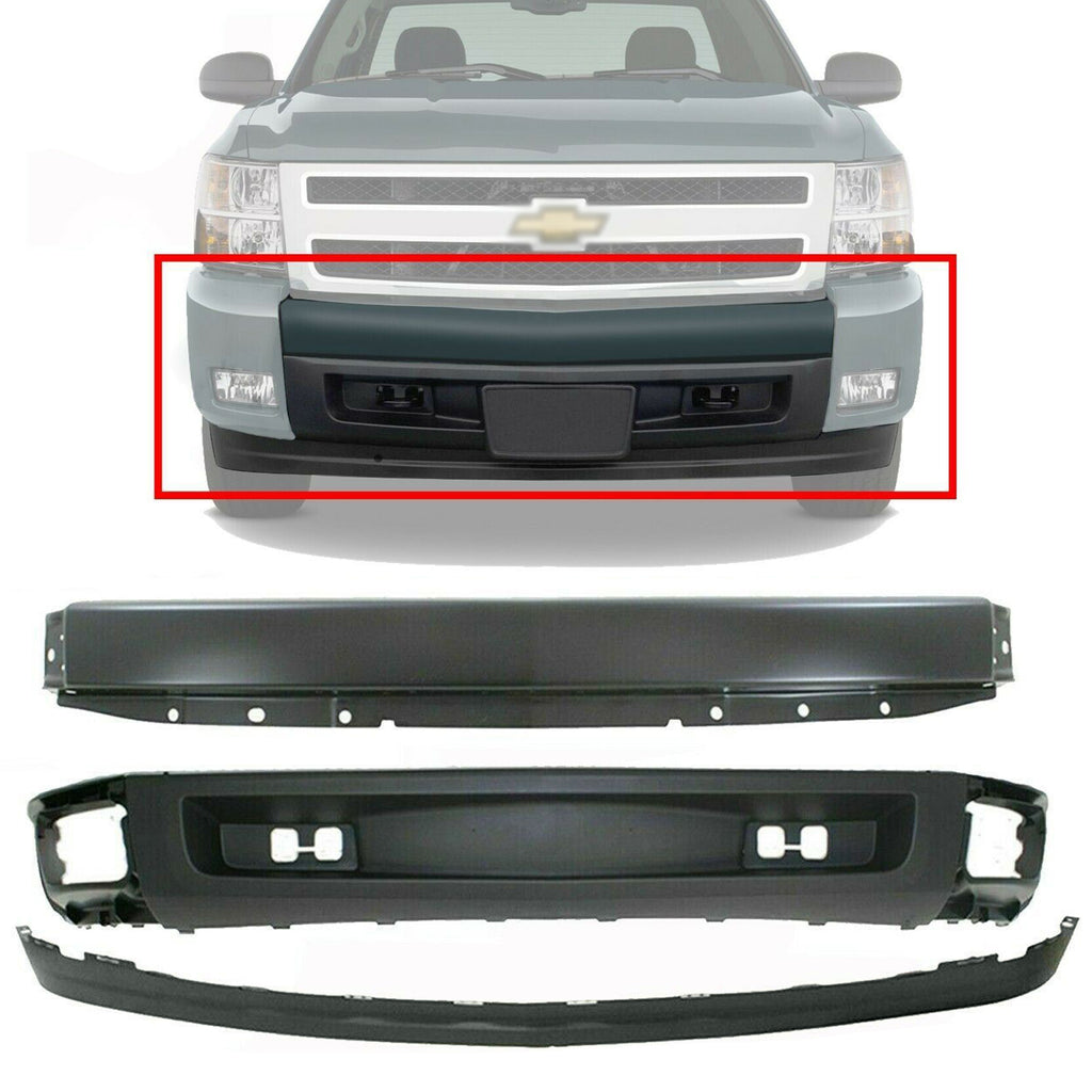 Front Bumper Primed + Valance + Extension For 2007-2013 Chevrolet Silverado 1500