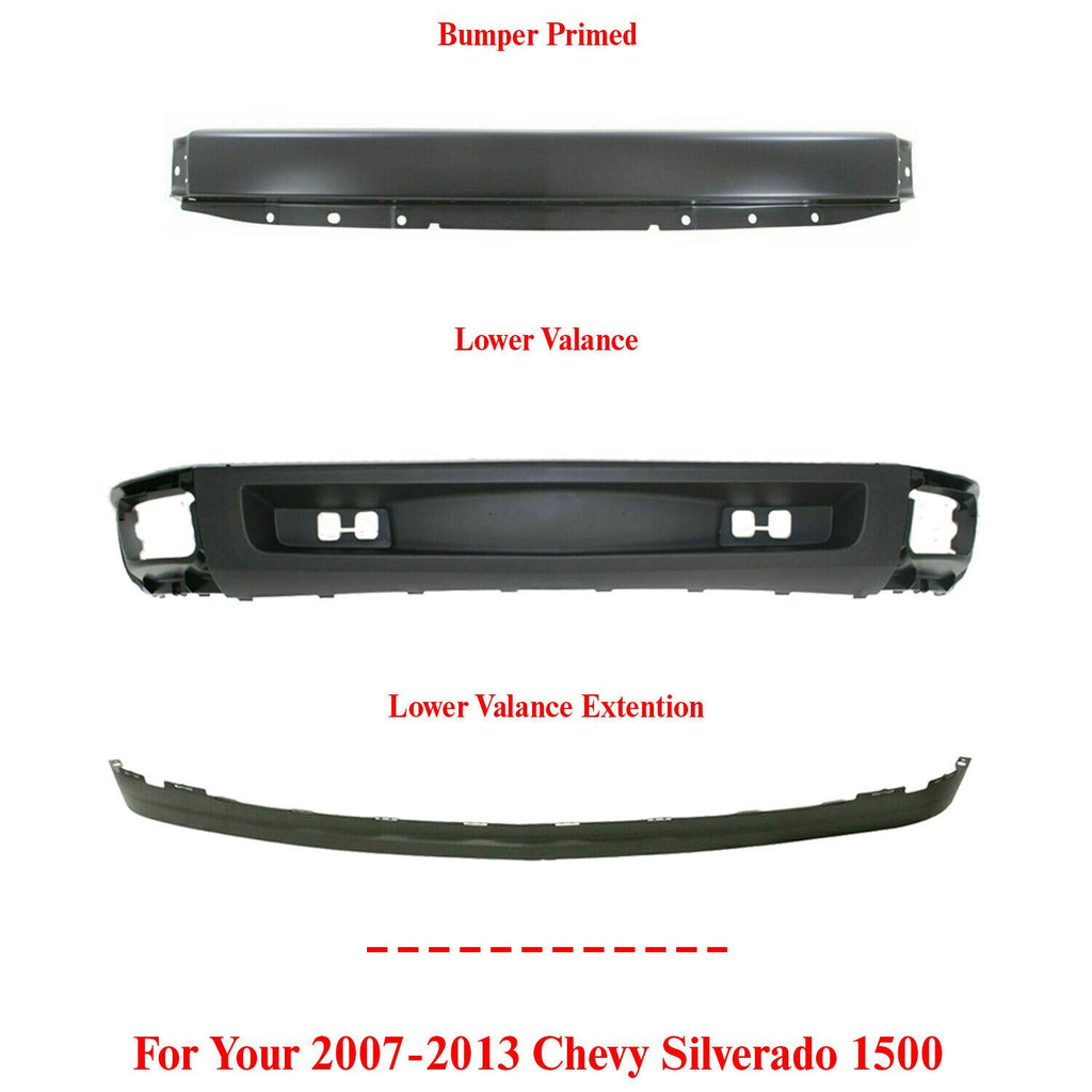 Front Bumper Primed + Valance + Extension For 2007-2013 Chevrolet Silverado 1500