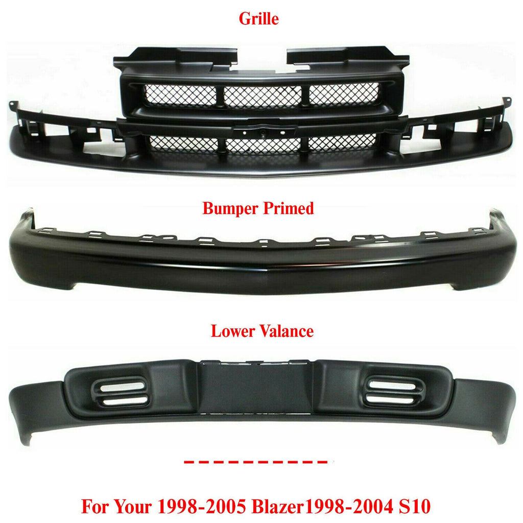 Front Bumper Primed Valance and Grill For 1998-2005 Blazer /1998-2004 S10 Pickup