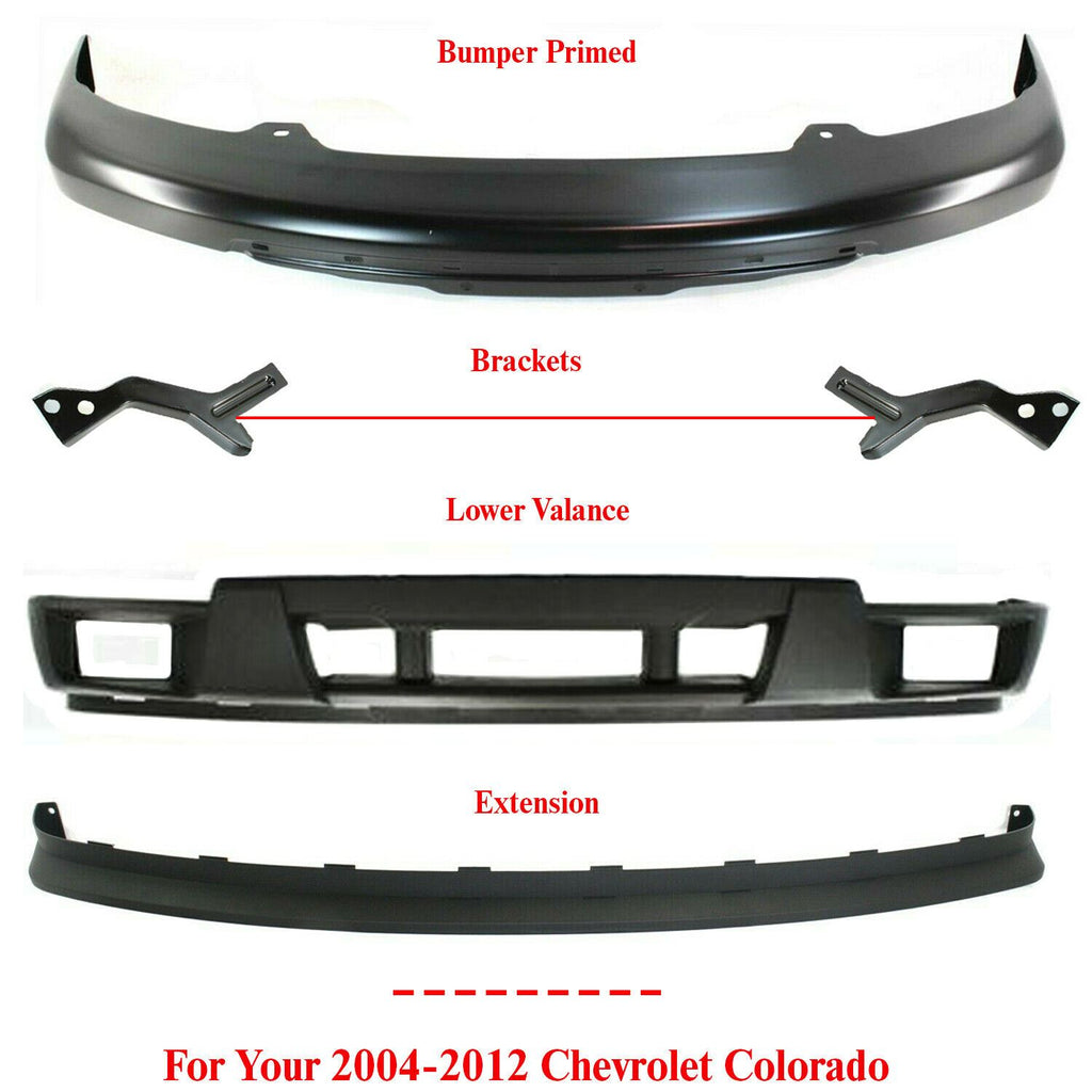 Front Primed Steel Bumper + Ext + Valance + Brackets For 04-2012 Colorado Canyon