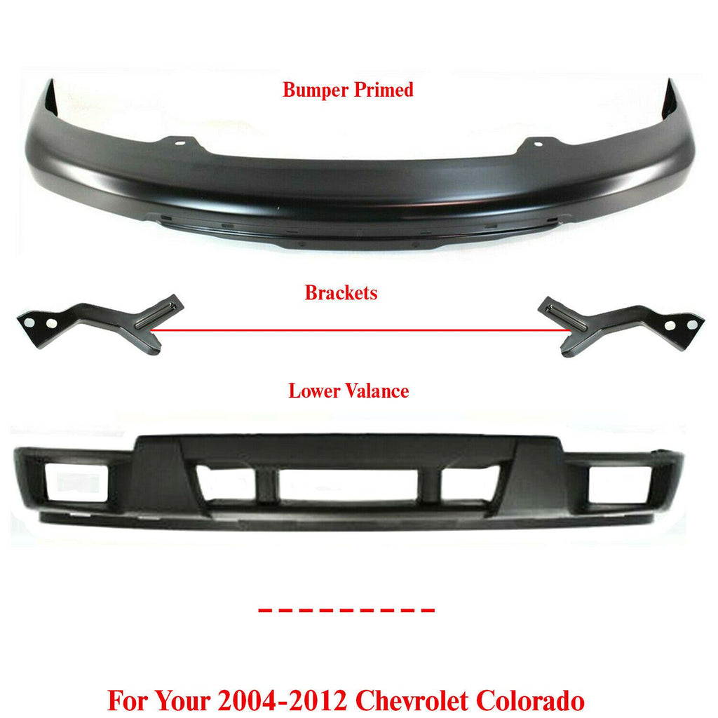 Front Bumper Primed Steel +Lower Valance + Brackets For 04-2012 Colorado Canyon