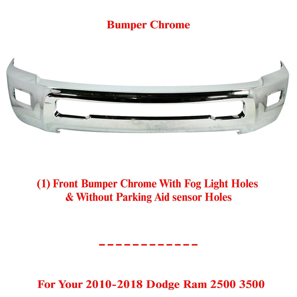 Front Bumper Chrome Steel Without Pass Holes For 2010-2018 Dodge Ram 2500 3500