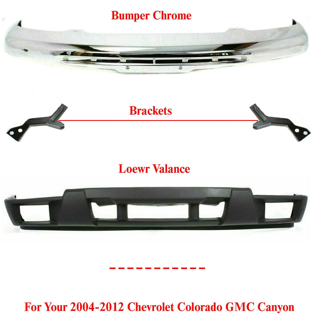 Front Chrome Bumper Steel with Brackets + Valance For 2004-12 Canyon / Colorado