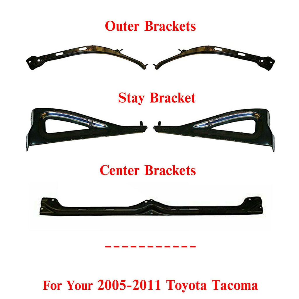 Front Bumper Outer + Centre + Stay Brackets For 2005-2011 Toyota Tacoma