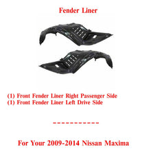 Load image into Gallery viewer, Set of 2 Front Splash Shield Fender Liners for 2009-2014 Nissan Maxima Sedan