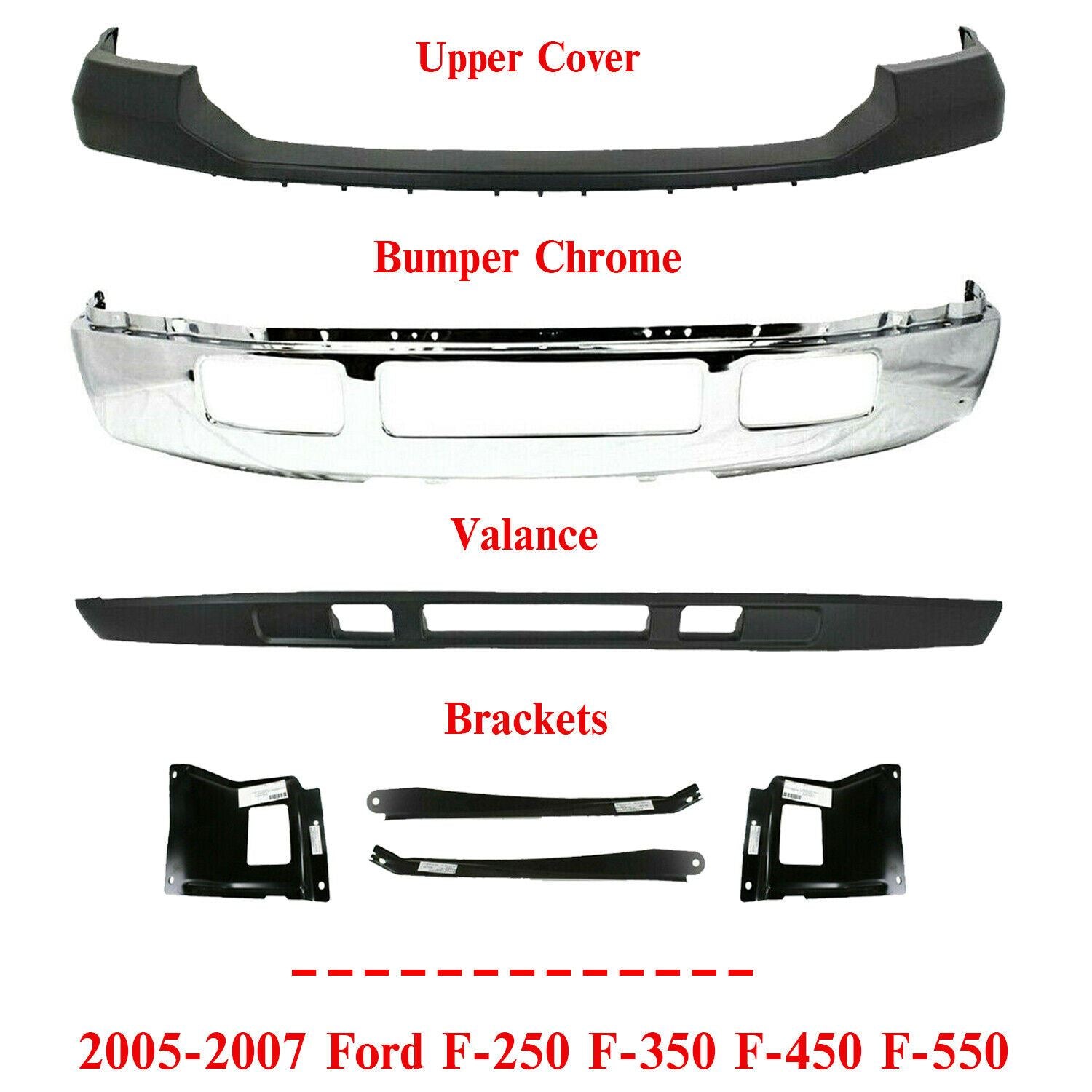 Front Bumper Chrome Steel +Upper+Valance+Brackets For 2005-2007