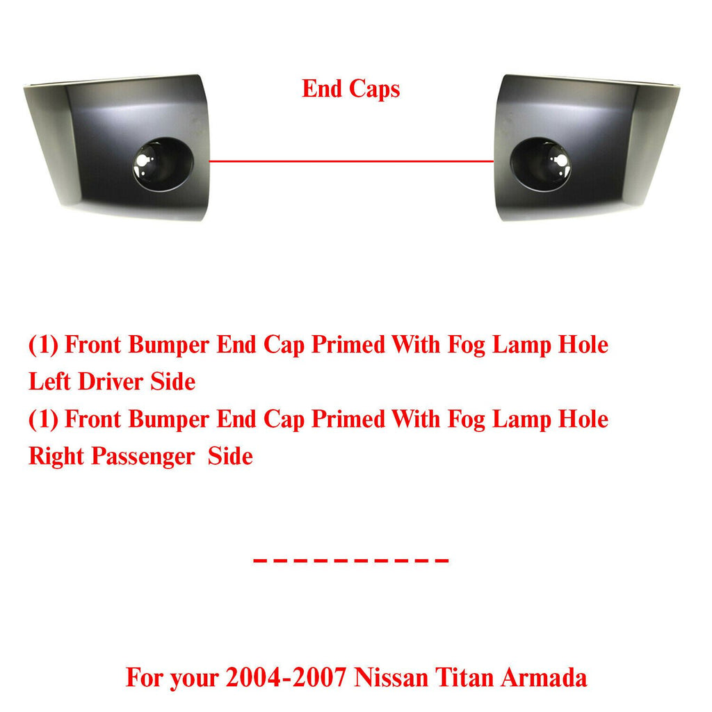 Front Bumper End Caps Primed With Fog light Holes For 04-07 Nissan Titan Armada