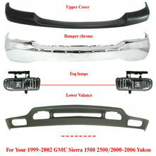 Load image into Gallery viewer, Front Bumper Chrome + Cover + Lower + Lights For 99-02 GMC Sierra / 00-06 Yukon