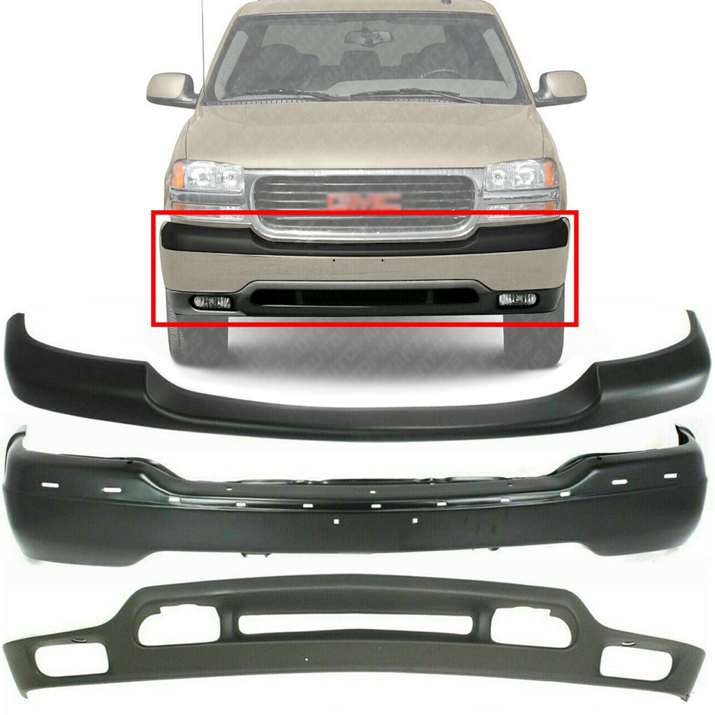 Front Bumper Primed Steel + Covers For 99-2002 GMC SIERRA 1500 \2000-2006 YUKON