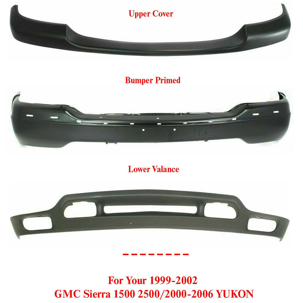 Front Bumper Primed Steel + Covers For 99-2002 GMC SIERRA 1500 \2000-2006 YUKON