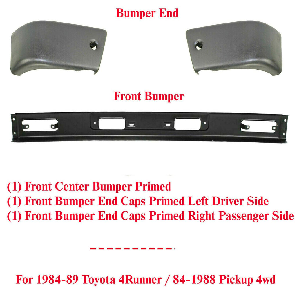 Front Bumper Primed + End Caps For 1984-1987 Toyota 4Runner / Pickup 4WD