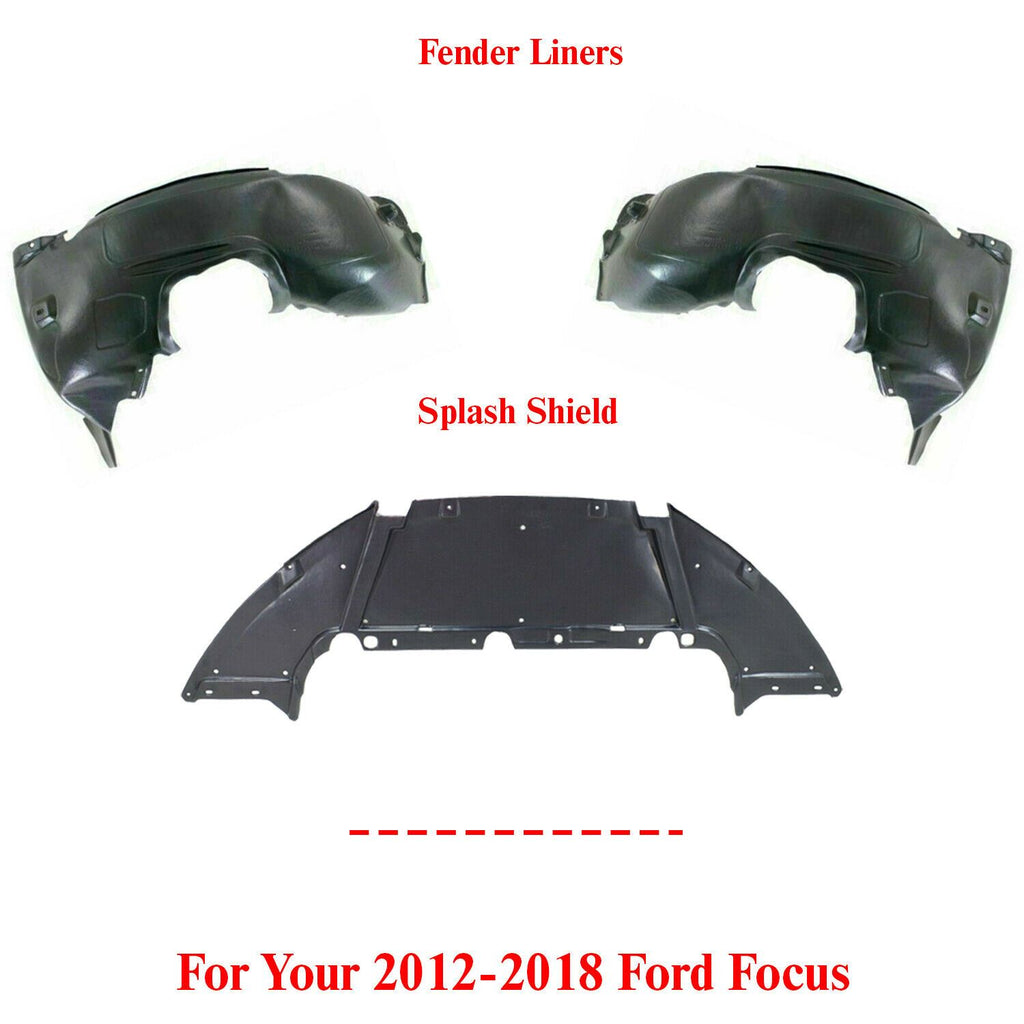 Front Fender Liner LH + RH and Undercover Splash Guard For 2012-2018 Ford Focus