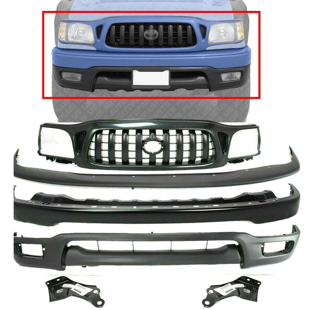 Front Bumper Primed +Grille +Filler+Valance+Brackets For 01-04 Toyota Tacoma 4WD