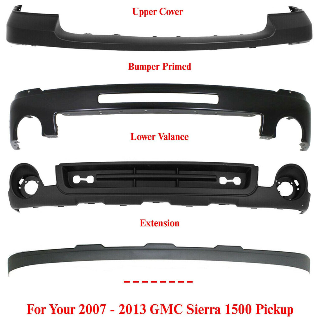 Front Bumper Primed Steel + Upper & Lower covers For 2007-2013 GMC Sierra 1500