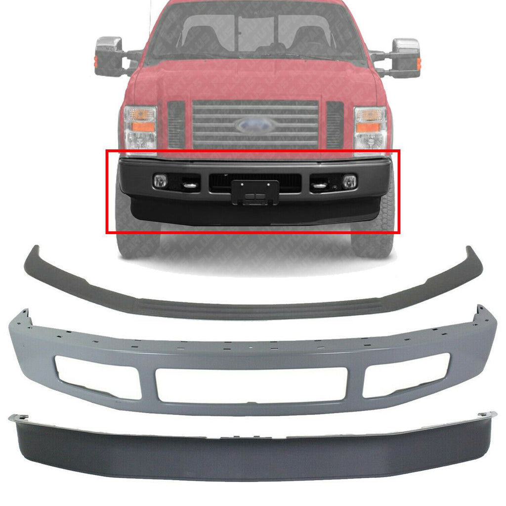 Front Bumper Primed + Lower Valance + Bumper Molding For 08-10 Ford F-Series 4WD