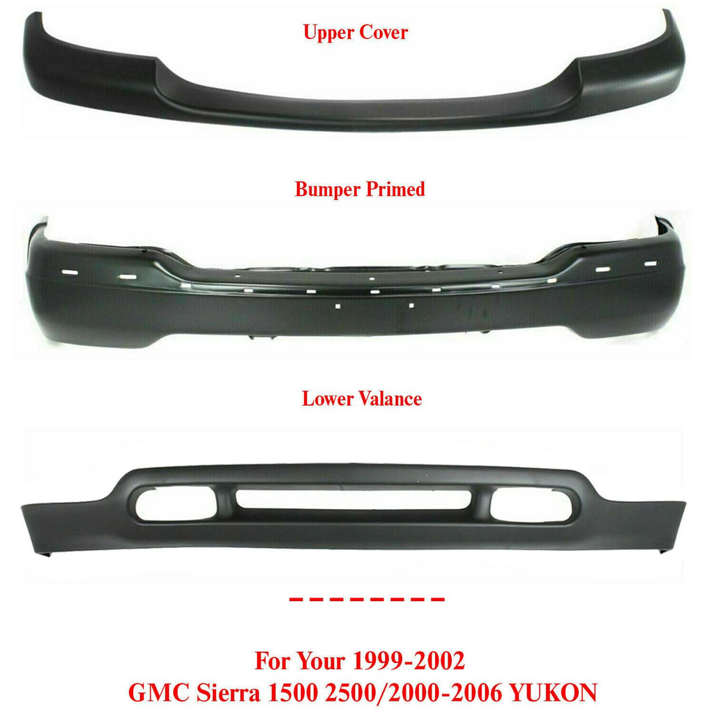 Front Bumper+Upper+ Valance Primed For 1999-02 GMC Sierra 1500 2500/00-06 Yukon