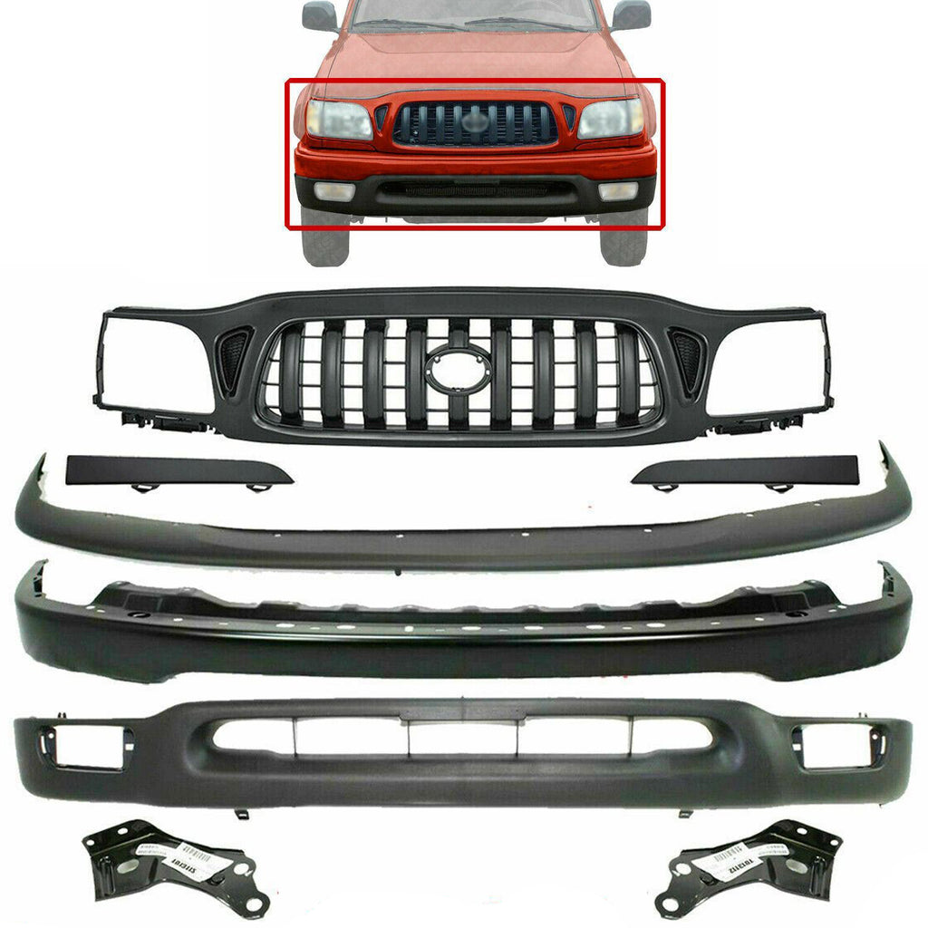 Front Bumper Primed Kit With Brackets +Grille+Filler For 2001-2004 Toyota Tacoma