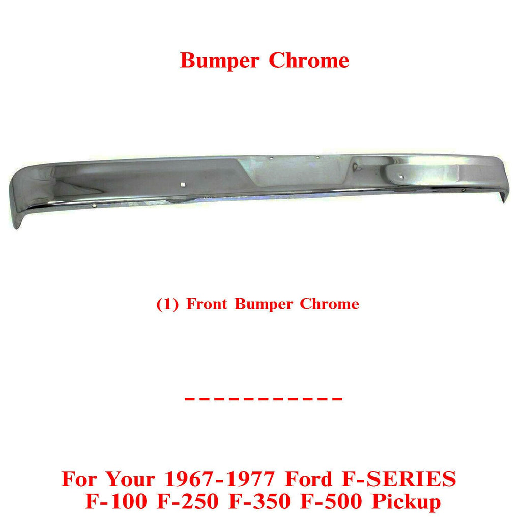 Front Bumper Chrome Steel For 67-77 Ford F-SERIES F-100 F-250 F-350 F-500 Pickup