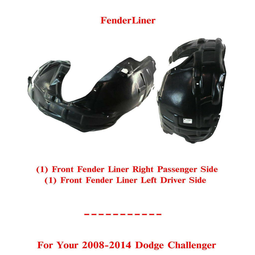 Front Splash Shield Fender Liners LH + RH Side For 2008-2014 Dodge Challenger