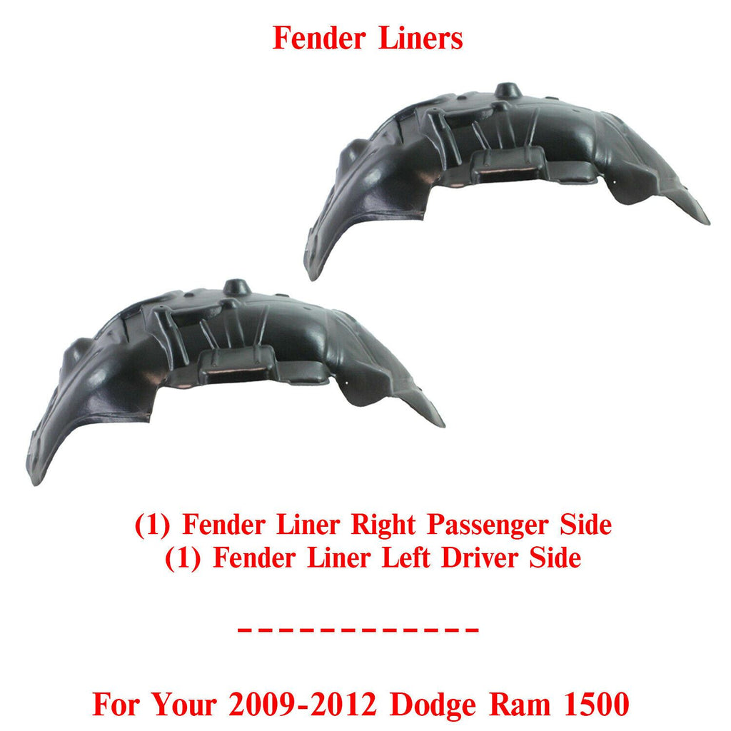 Front Splash Shield Inner Fender Liners For 2009-2012 Dodge Ram 1500