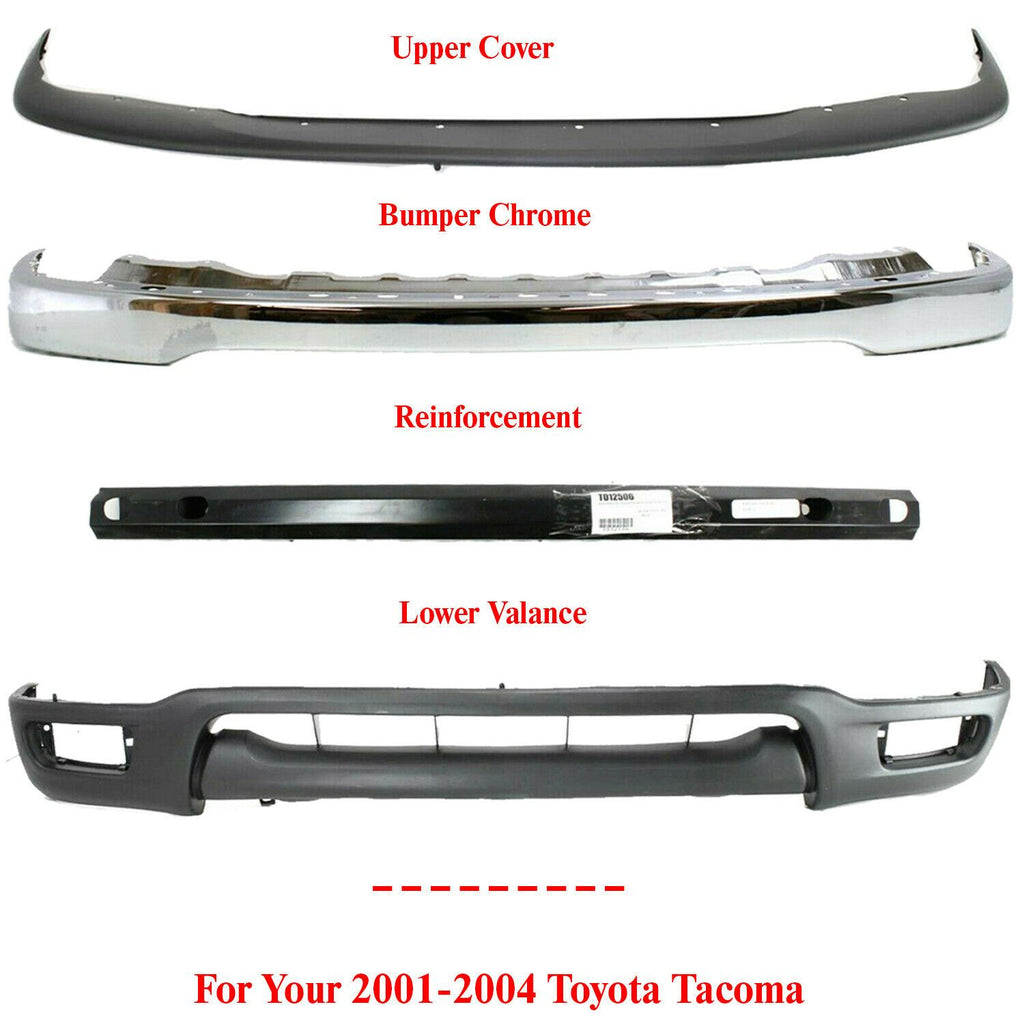 Front Bumper Chrome + Cover + Valance + Reinforcement For 2001-04 Toyota Tacoma