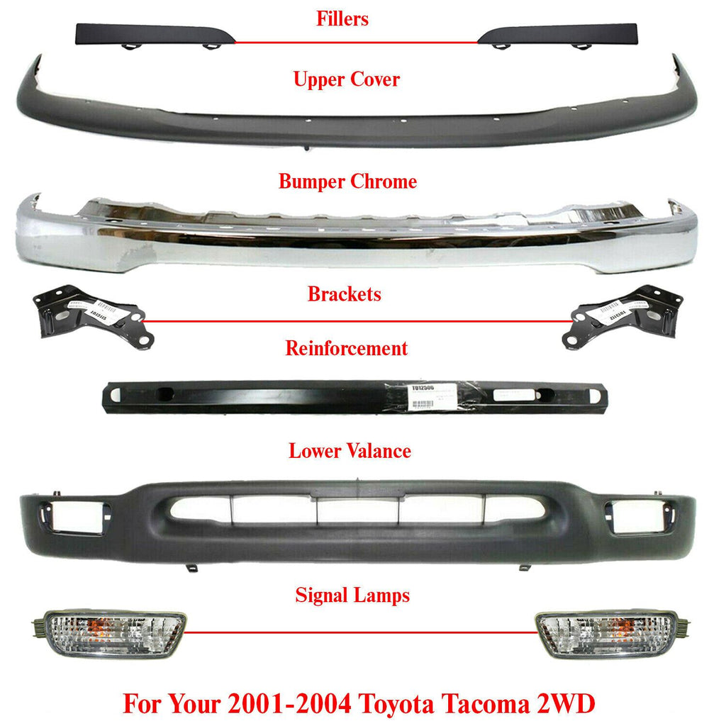 Front Bumper Chrome + Cover Filler Valance  For 2001-2004 Toyota Tacoma 2WD