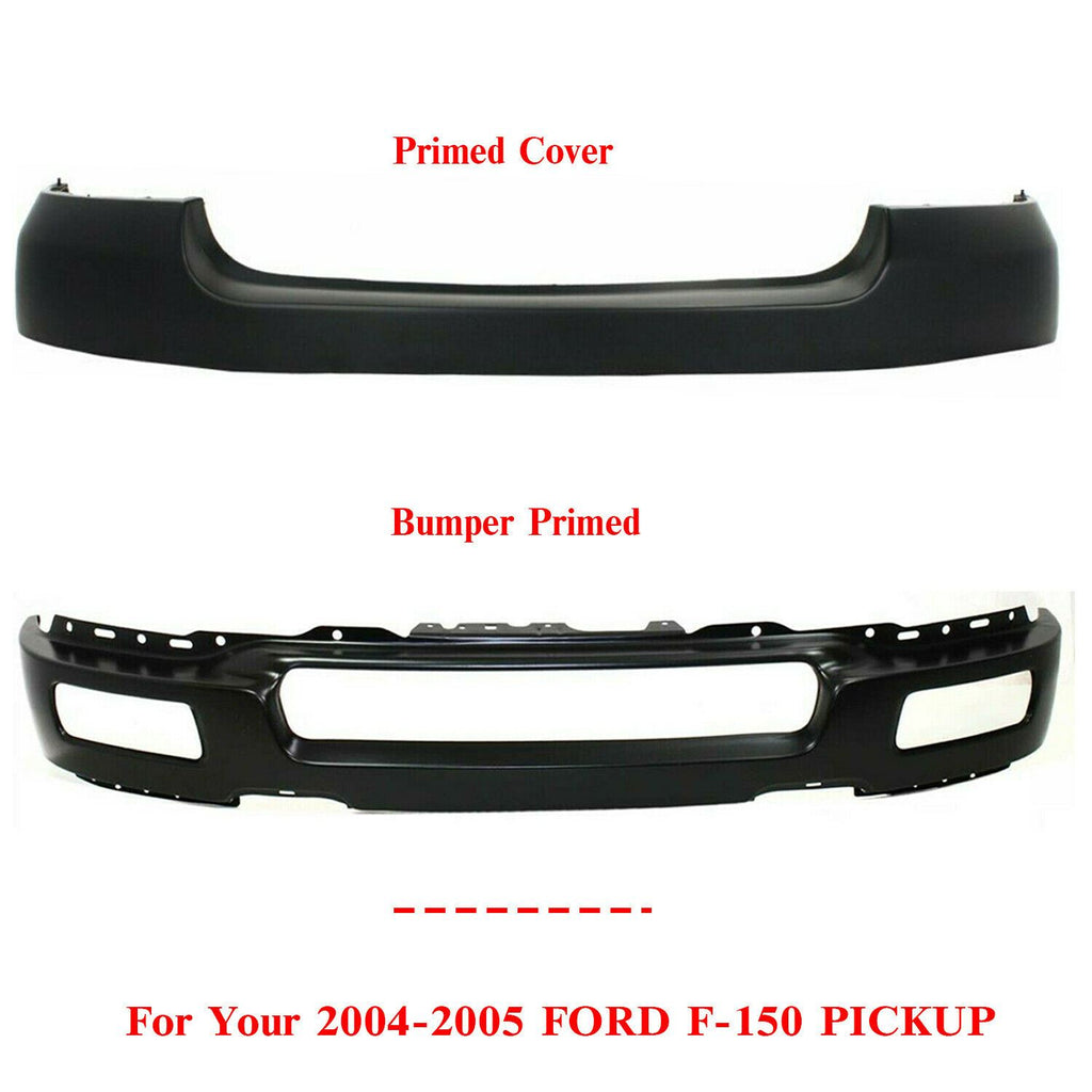 Front Bumper Primed Steel + Upper Cover For 2004-2005 FORD F-150 PICKUP