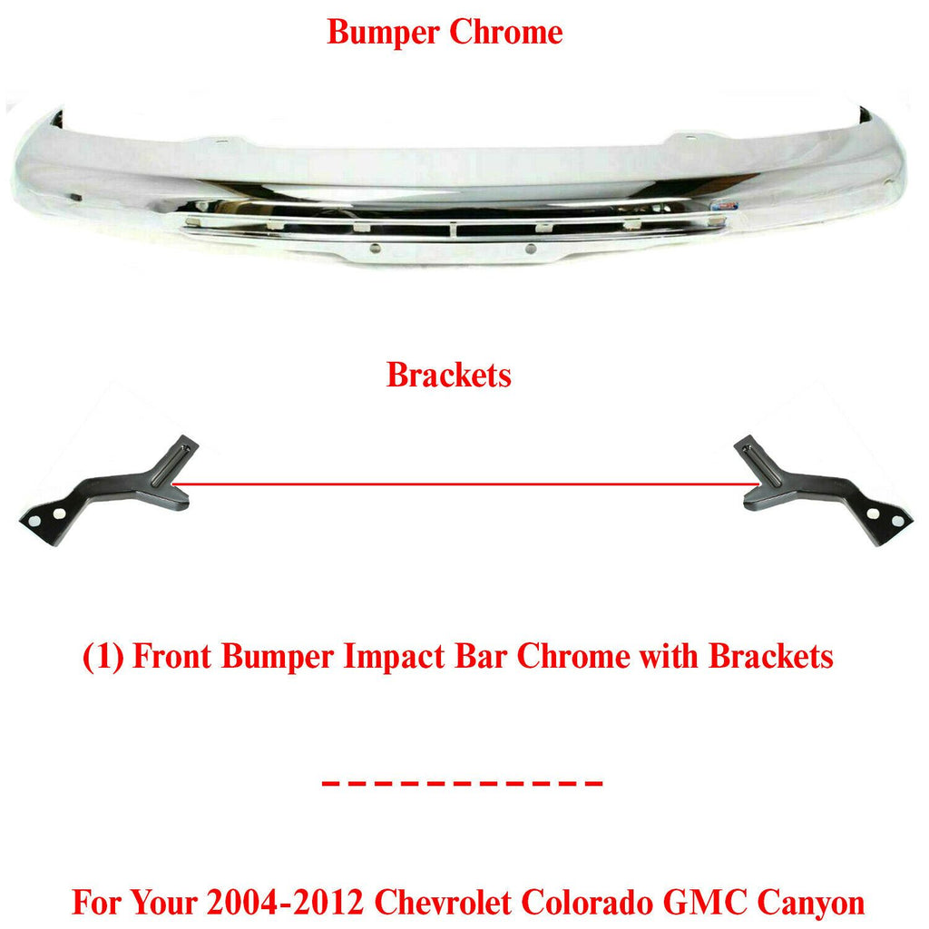 Front Chrome Steel Bumper Face Bar for 2004-2012 Chevy Chevrolet Colorado