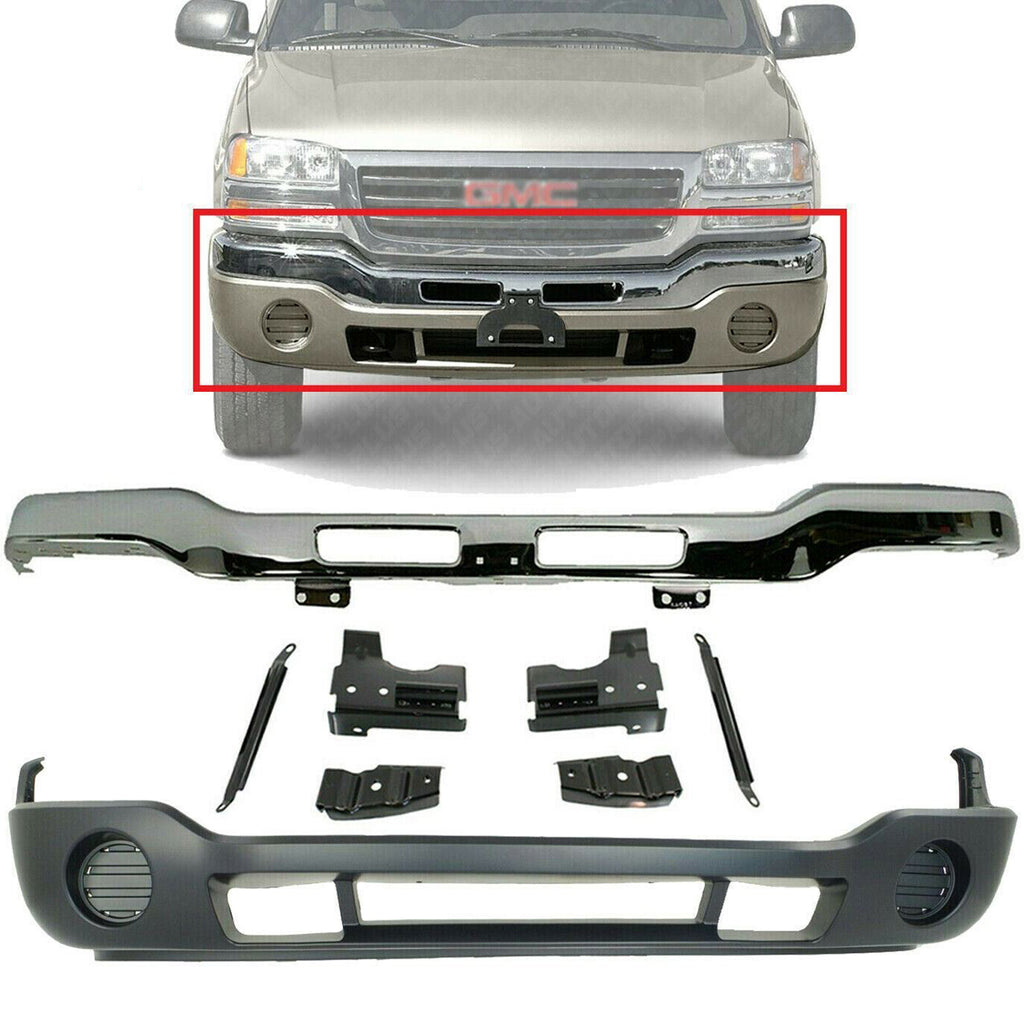 Front Chrome Steel Bumper w/ Brackets + Valance For 03-07 GMC Sierra 1500 - 3500