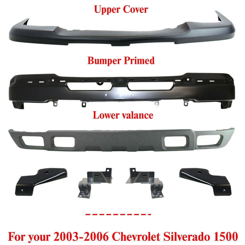 Front Bumper Primed Cover Kit With Brackets For 2003-2006 Chevy Silverado 1500