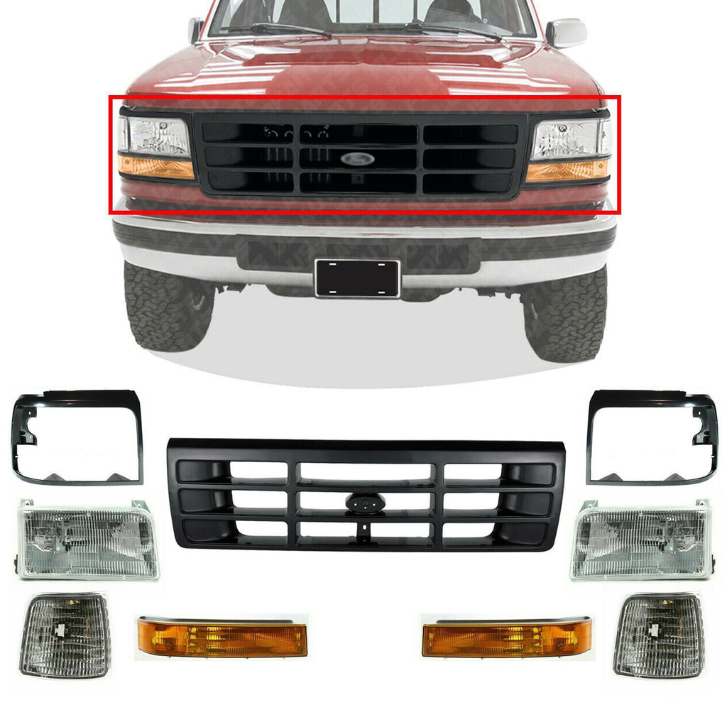 Front Grille Bezel Headlight Corner Signal Light for 92-97 F150 F250 Pickup 9pcs