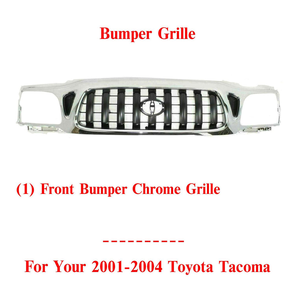 Front Grille Chrome with Emblem Provision For 2001-2004 Toyota Tacoma 4WD