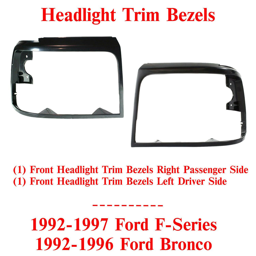 Headlight Bezel Trim Primed For 1992-1997 Ford F-150 F-250 F-350 / 92-96 Bronco