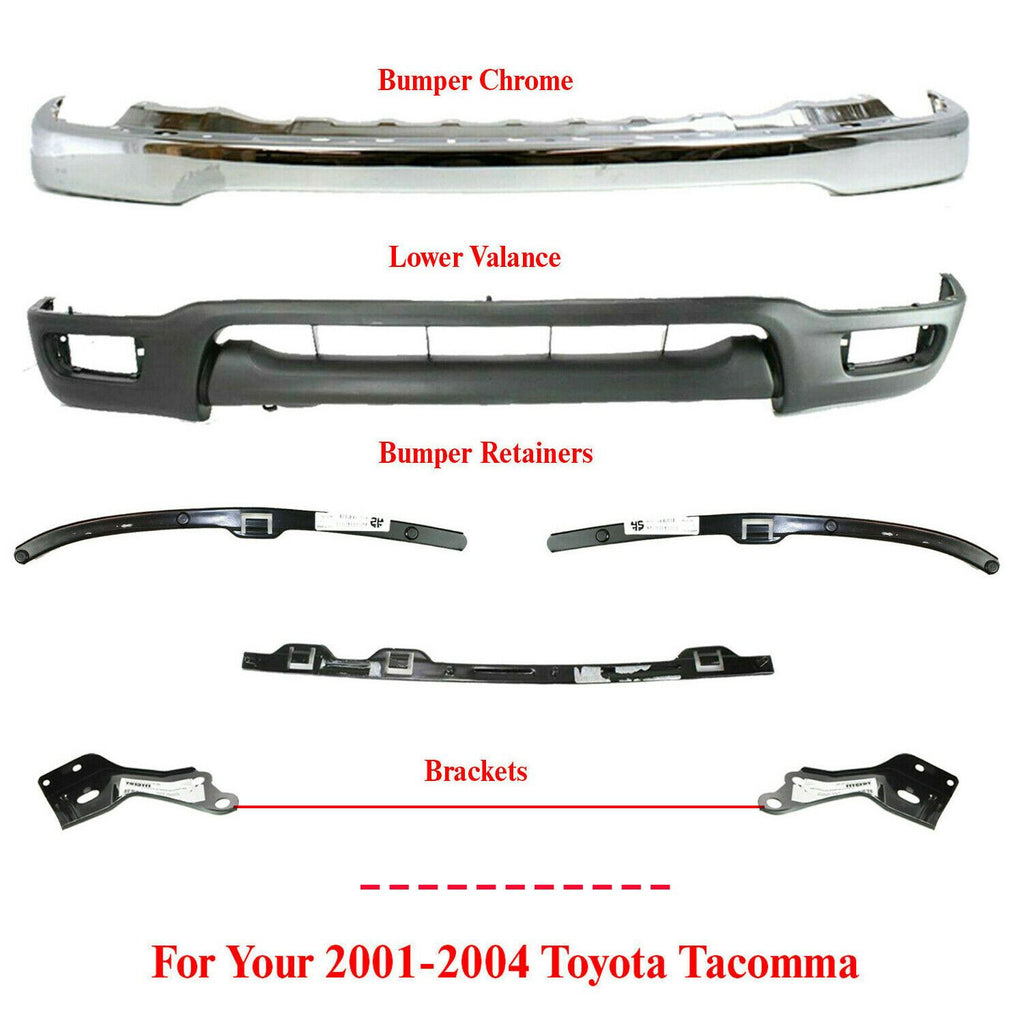 Front Bumper Chrome Kit with Brackets & Retainer Set For 2001-2004 Toyota Tacoma