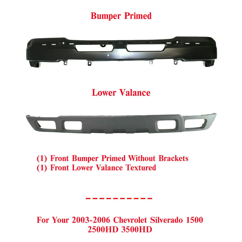 Front Bumper Primed Steel+Valance For 2003-2007 Chevy Silverado