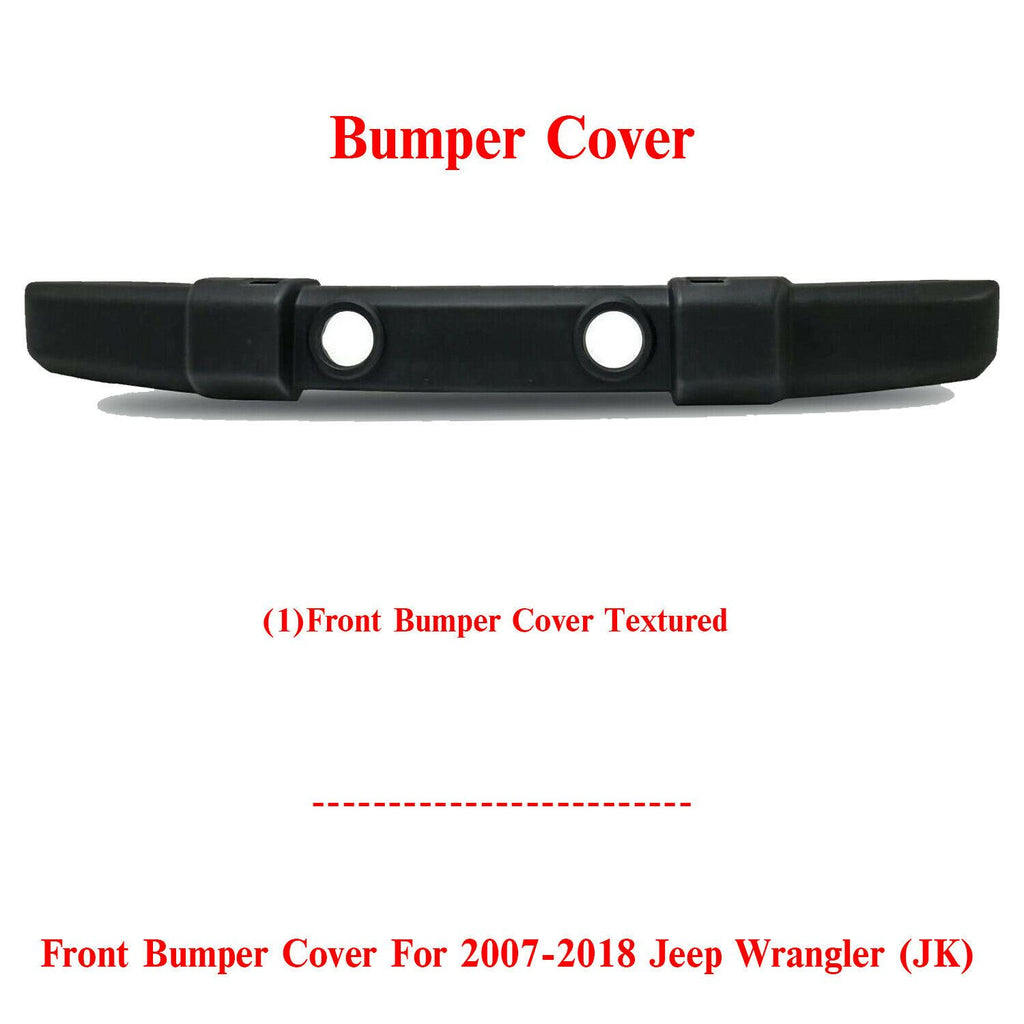 Front Bumper Cover Textured For 2007-2018 Jeep Wrangler (JK) w/ Fog light holes