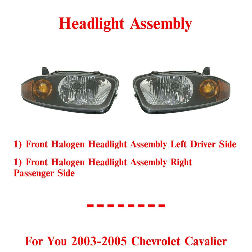 Front Halogen Headlight Assembly Left & Right Side For 03-05 Chevrolet Cavalier