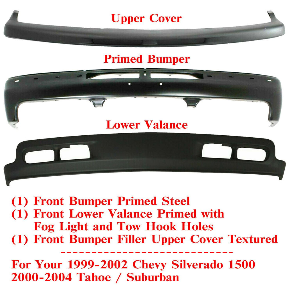 Front Bumper Primed +Filler + Valance For 1999-2002 Silverado 1500 / 00-04 Tahoe