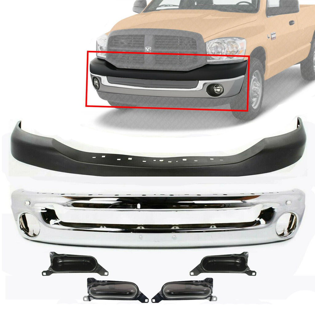 Front Bumper Chrome Steel + Upper Cover + Brackets For 2006-2008 Dodge Ram 1500