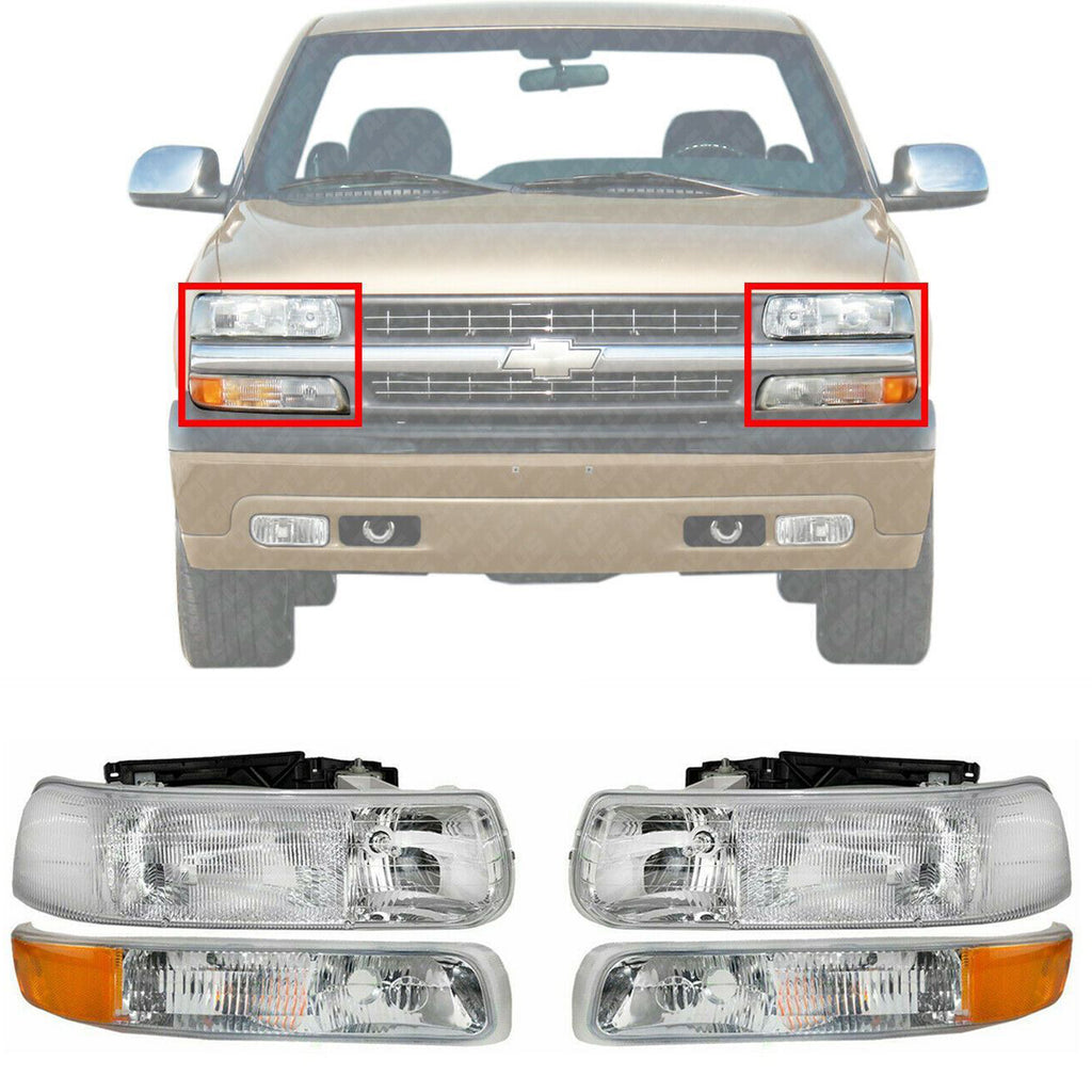 Head Lamps + Park Lamps LH+RH For 1999-2002 Chevy Silverado / 2000-2006 TAHOE
