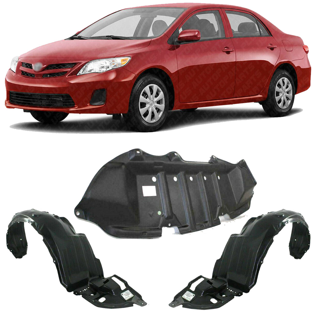 Front  Engine Splash Shield + Fender Liner RH + LH For 2011-2013 Toyota Corolla